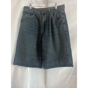 Phat‎ Farm Mens 34 Denim Blue Jean Shorts Wide Skater Baggy Embroidered